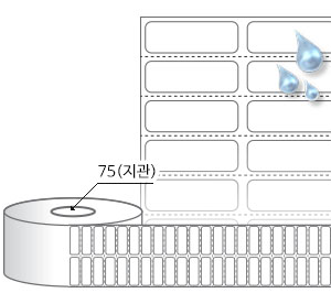 RL030010PP, 흰색(방수) PP, 30 x 10 (mm) , 지관: 75mm [24,000라벨/Roll]